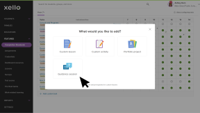 Educator account in Xello. The modal to add custom tasks is open and the cursor is selecting Portfolio project